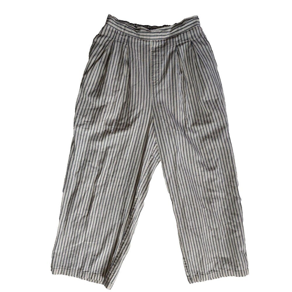Samansa Mos2 Women's Striped Linen Blend Wide Leg Crop Pants Size F Free Size